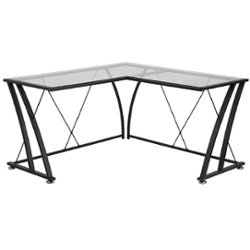 Flash Furniture - Singleton L Contemporary Glass  Home Office Desk - Clear/Black - Front_Zoom