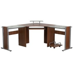 Flash Furniture - Singleton L Contemporary Glass  Home Office Desk - Teakwood - Front_Zoom
