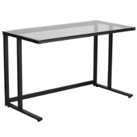 Flash Furniture - Glass Desk with Black Pedestal Metal Frame - Clear/Black - Front_Zoom