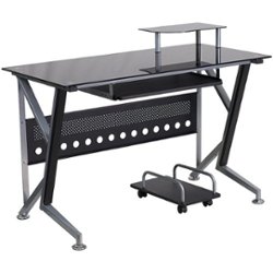 Flash Furniture - Singleton Rectangle Contemporary Glass  Home Office Desk - Black Top/Silver Frame - Front_Zoom
