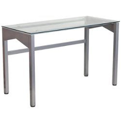 Flash Furniture - Jayden Rectangle Contemporary Glass  Home Office Desk - Clear/Silver - Front_Zoom