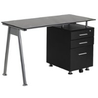 Flash Furniture - Glass Computer Desk with Three Drawer Pedestal - Black - Front_Zoom