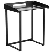 Flash Furniture - Contemporary Clear Tempered Glass Desk with Raised Cable Management Border and Black Metal Frame - Clear/Black - Front_Zoom