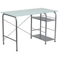 Flash Furniture - Glass Computer Desk with Open Storage - Silk White/Silver - Front_Zoom