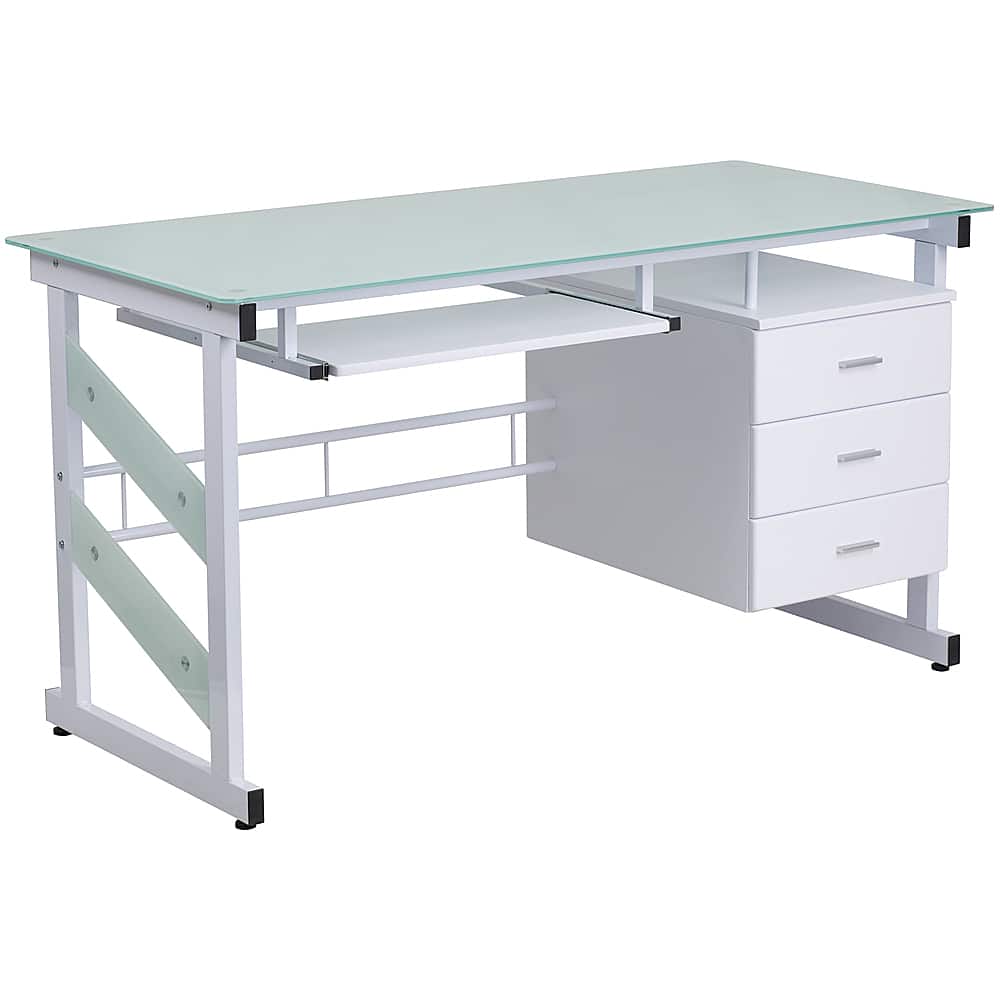 Front. Alamont Home - Singleton Rectangle Contemporary Glass Home Office Desk - Frosted/White.