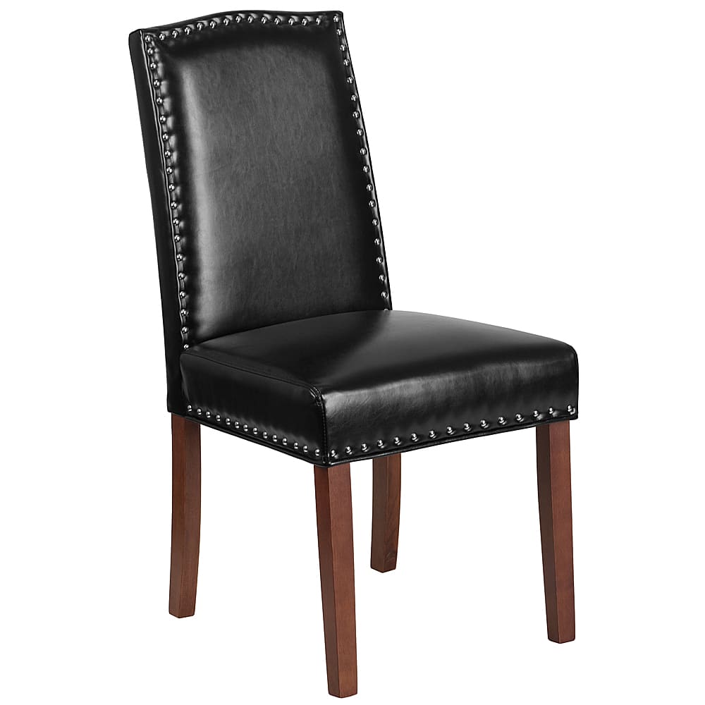 Alamont Home - Hercules Hampton Hill Midcentury Leather/Faux Leather Dining Chair - Upholstered - Black LeatherSoft - Front_Zoom