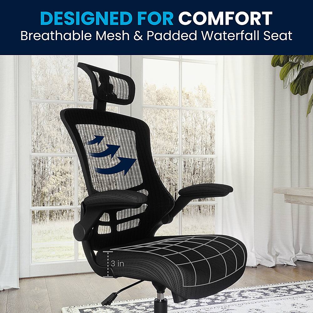 Designed for comfort, this black chair features a breathable mesh and padded waterfall seat, providing both support and comfort. The chair is ideal for use in various settings, such as offices, homes, or gaming areas. The mesh and padding combination ensures that the chair remains comfortable even during extended periods of use. The waterfall seat design adds an aesthetic touch to the chair, making it a stylish addition to any space.