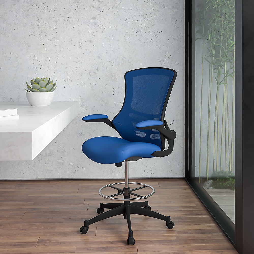 Alt View 40. Alamont Home - Kelista Contemporary Mesh Drafting Stool - Blue Mesh.
