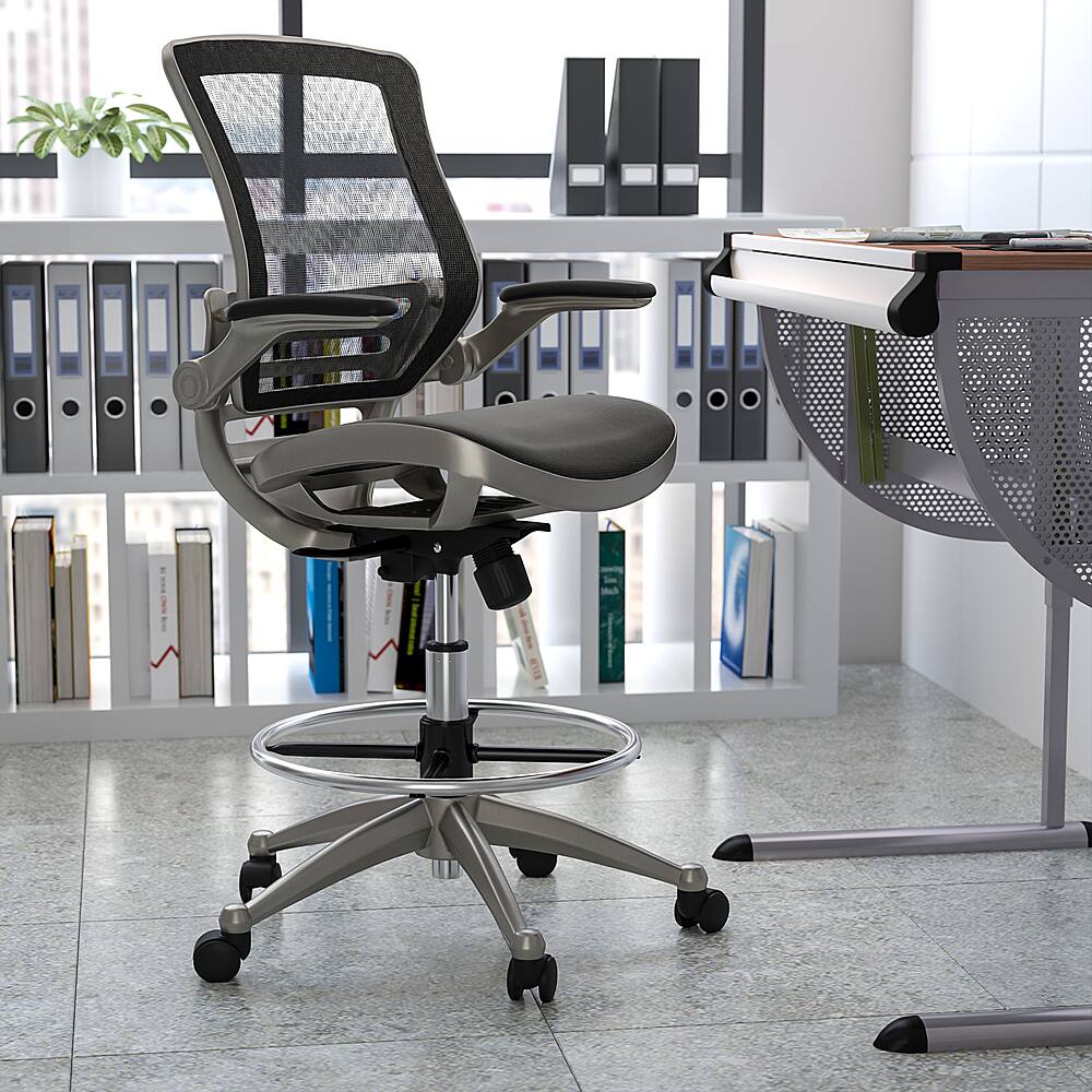 Alt View 12. Alamont Home - Waylon Modern Mesh Drafting Stool - Black Mesh/Graphite Silver Frame.