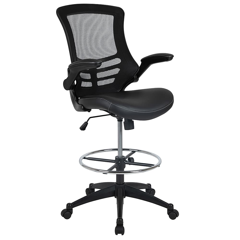Front. Alamont Home - Kelista Contemporary Mesh Drafting Stool - Black LeatherSoft/Mesh.