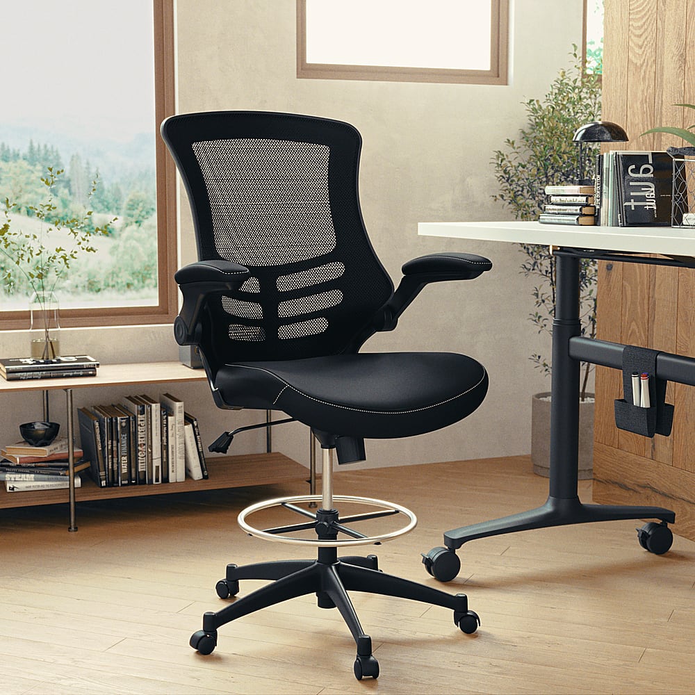 Alt View 11. Alamont Home - Kelista Contemporary Mesh Drafting Stool - Black LeatherSoft/Mesh.