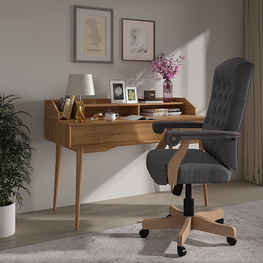 Alt View 12. Alamont Home - Derrick Traditional Fabric Swivel Office Chair - Gray Fabric/Driftwood.