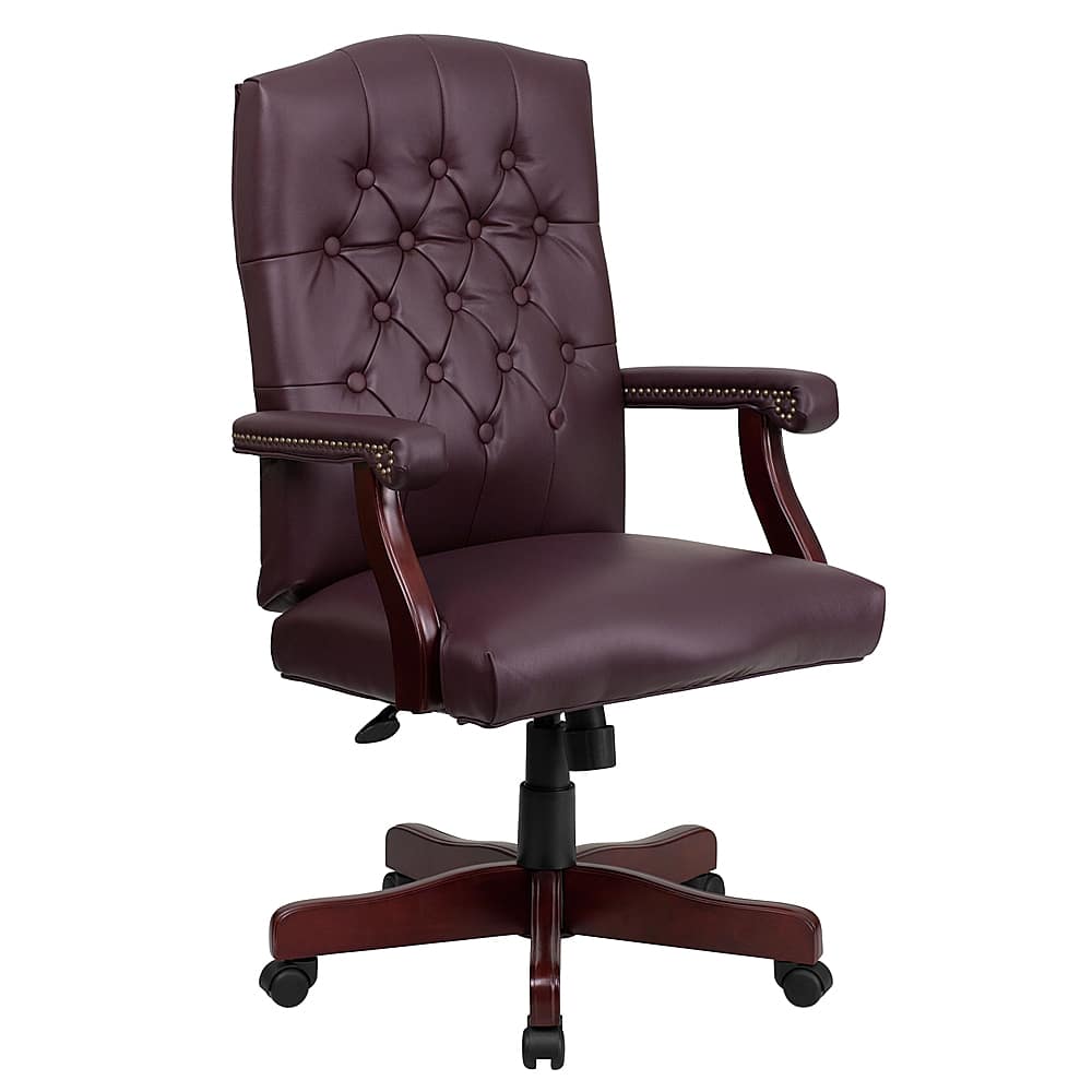 Alamont Home - Martha Washington Traditional Leather/Faux Leather Executive Swivel Office Chair - Burgundy LeatherSoft - Front_Zoom