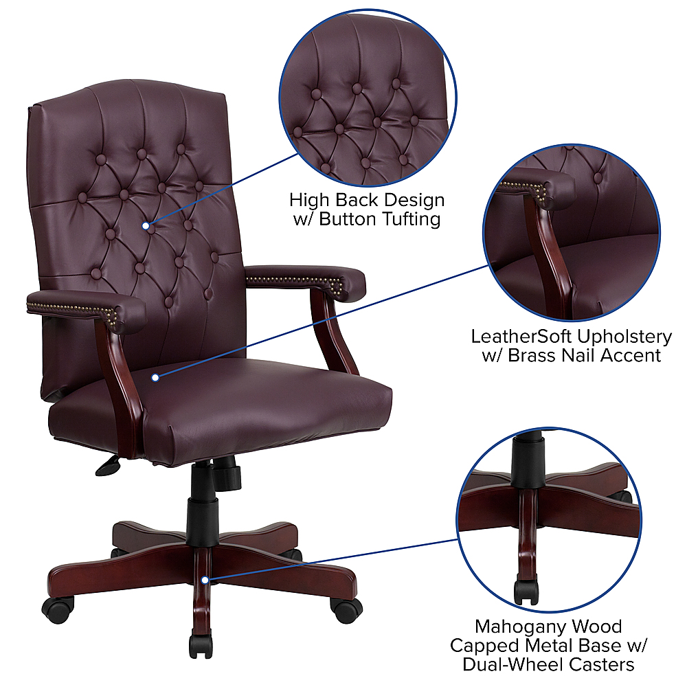 Details about   Martha Washington Burgundy LeatherSoft Executive Swivel Office Chair with Arms 