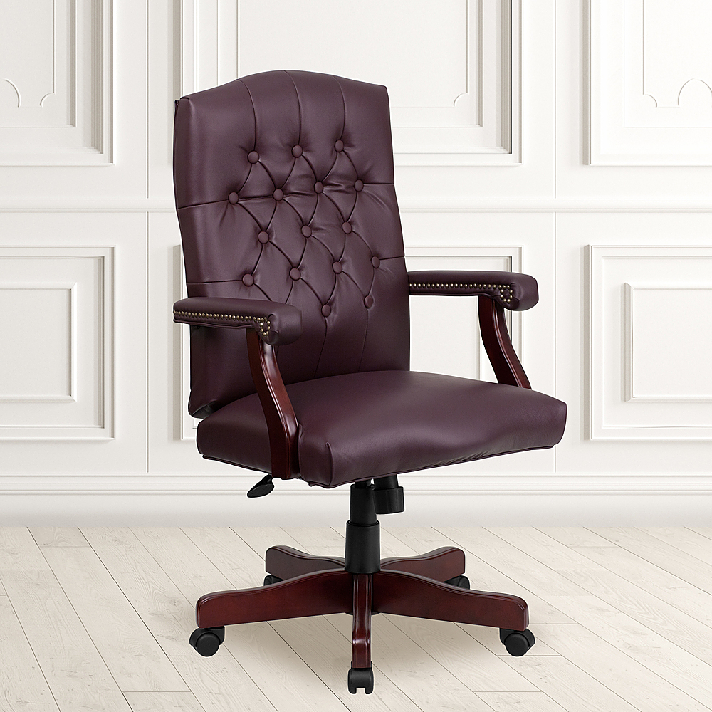PU Leather Office Chair, High Back Reclining Comfortable Desk Chair with  Nailhead and Adjustable Backrest, Swivel Home Office Chair with Thick Padded,  Desk Chair with Wheels, Burgundy 
