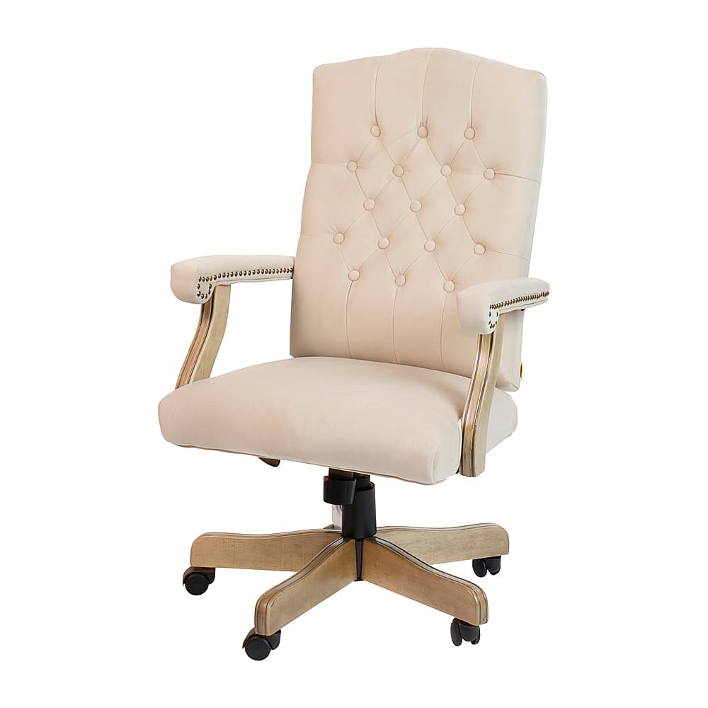 Alamont Home - Derrick Traditional Fabric Swivel Office Chair - Ivory Microfiber/Driftwood - Front_Zoom