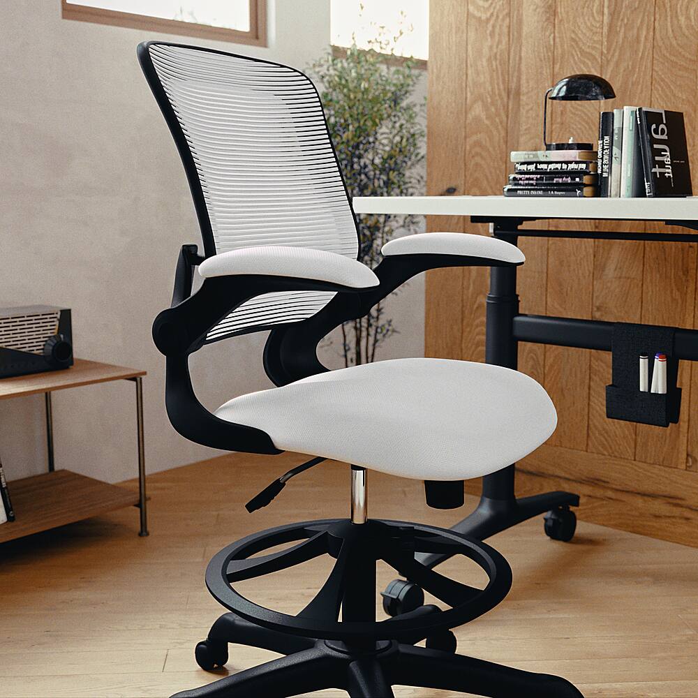 Alt View 13. Alamont Home - Kale Contemporary Mesh Drafting Stool - White.