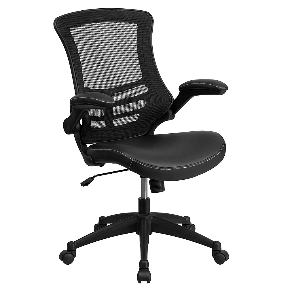 Commercial Ergonomic High-Back Leather Executive Chair with Flip-Up Arms and Lumbar Support Black