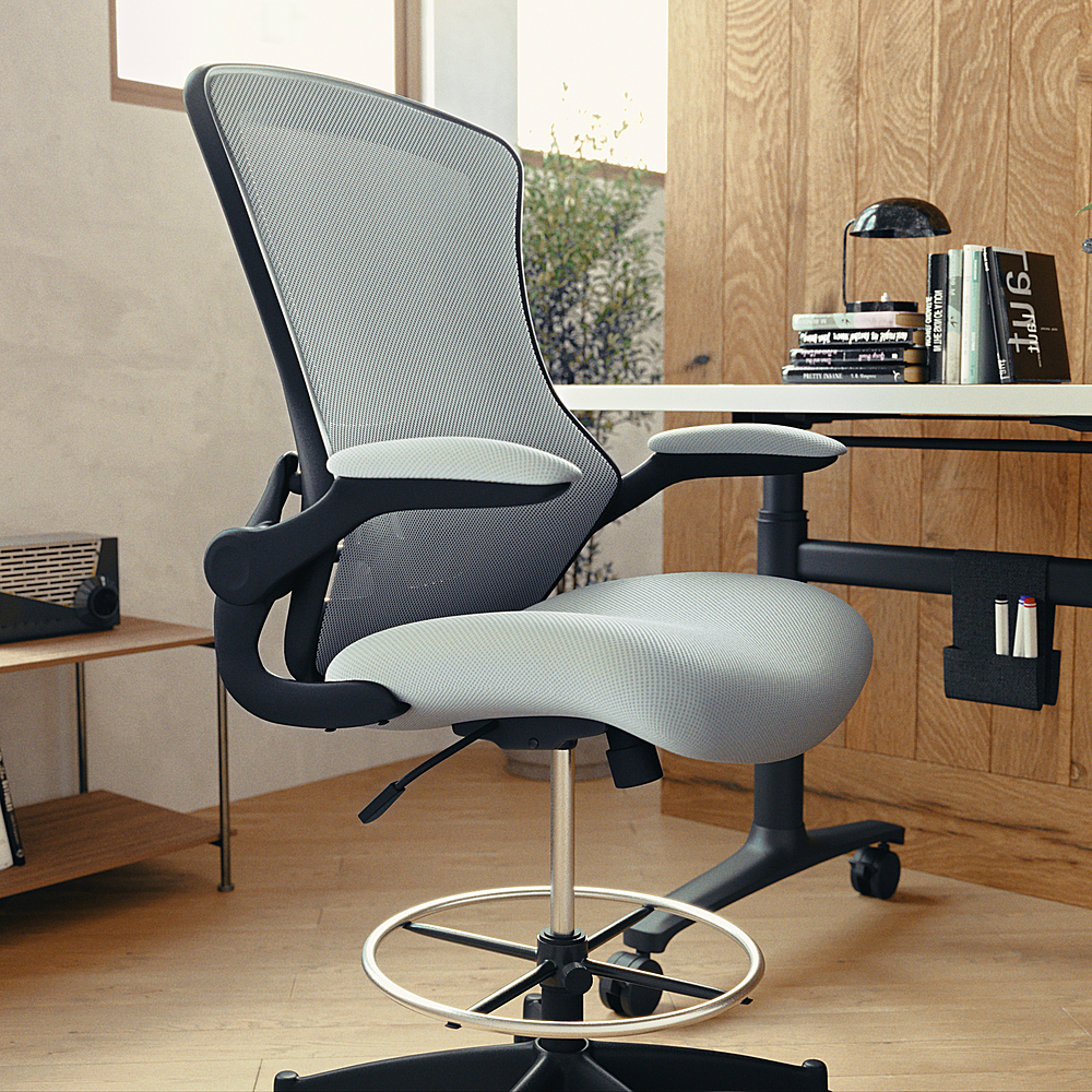 Ergonomic Mesh Drafting Chair with Lumbar Support Flip-Up Arms Tall Office Chair 
