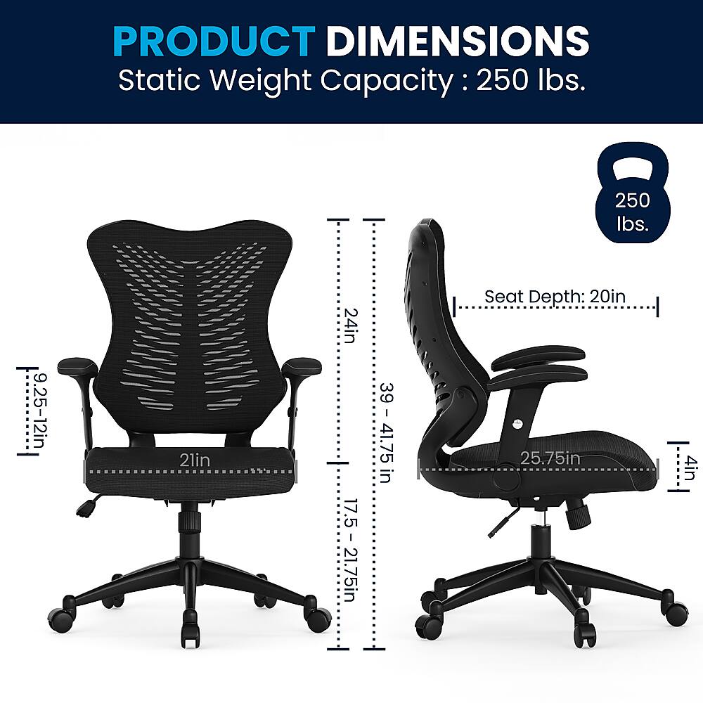 Product Dimensions:
Static Weight Capacity: 250 lbs.
Seat Depth: 20 in.
Seat Height: 25.75 in.
Seat Width: 21 in.
Backrest Height: 24 in.
Backrest Width: 17.5 in.
Armrest Length: 39 in.
Armrest Width: 41.75 in.