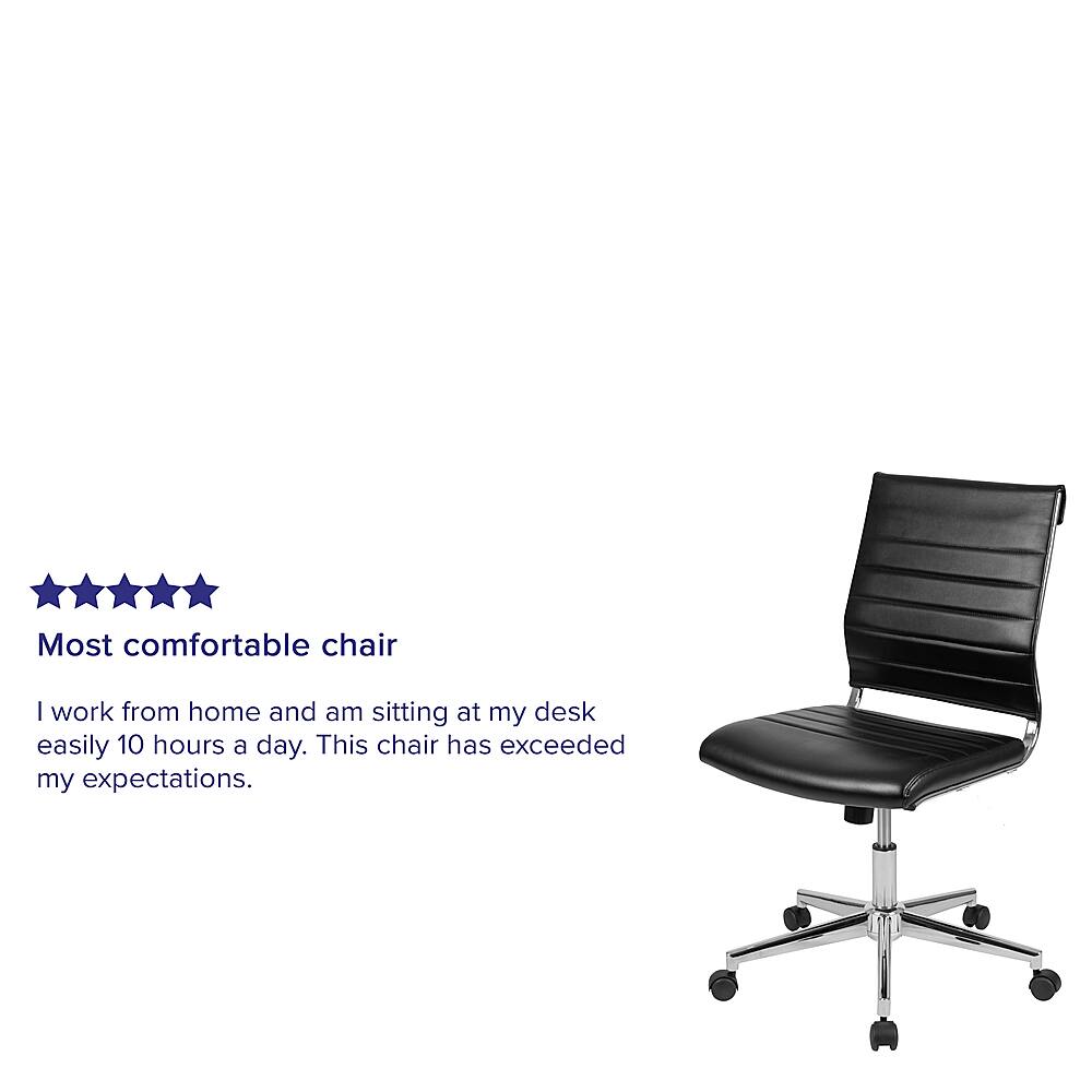 Alt View 39. Alamont Home - Hansel Contemporary Leather/Faux Leather Ribbed Executive Swivel Mid-Back Office Chair - Black.