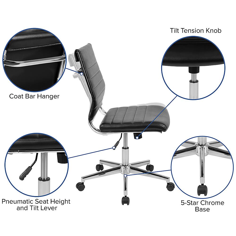 Alt View 40. Alamont Home - Hansel Contemporary Leather/Faux Leather Ribbed Executive Swivel Mid-Back Office Chair - Black.