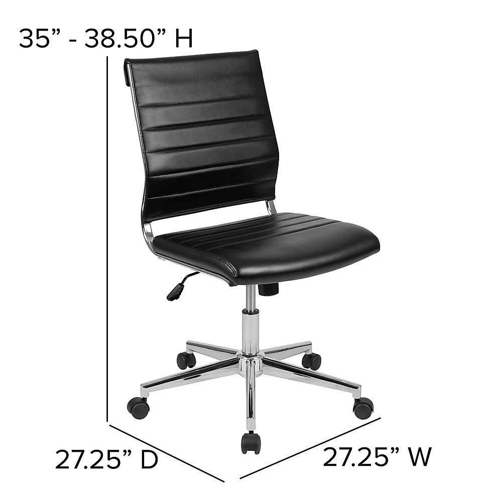Alt View 13. Alamont Home - Hansel Contemporary Leather/Faux Leather Ribbed Executive Swivel Mid-Back Office Chair - Black.
