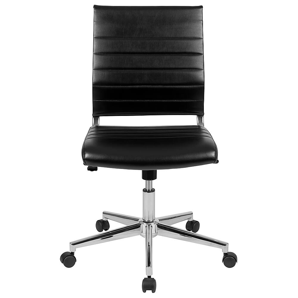 Alt View 11. Alamont Home - Hansel Contemporary Leather/Faux Leather Ribbed Executive Swivel Mid-Back Office Chair - Black.