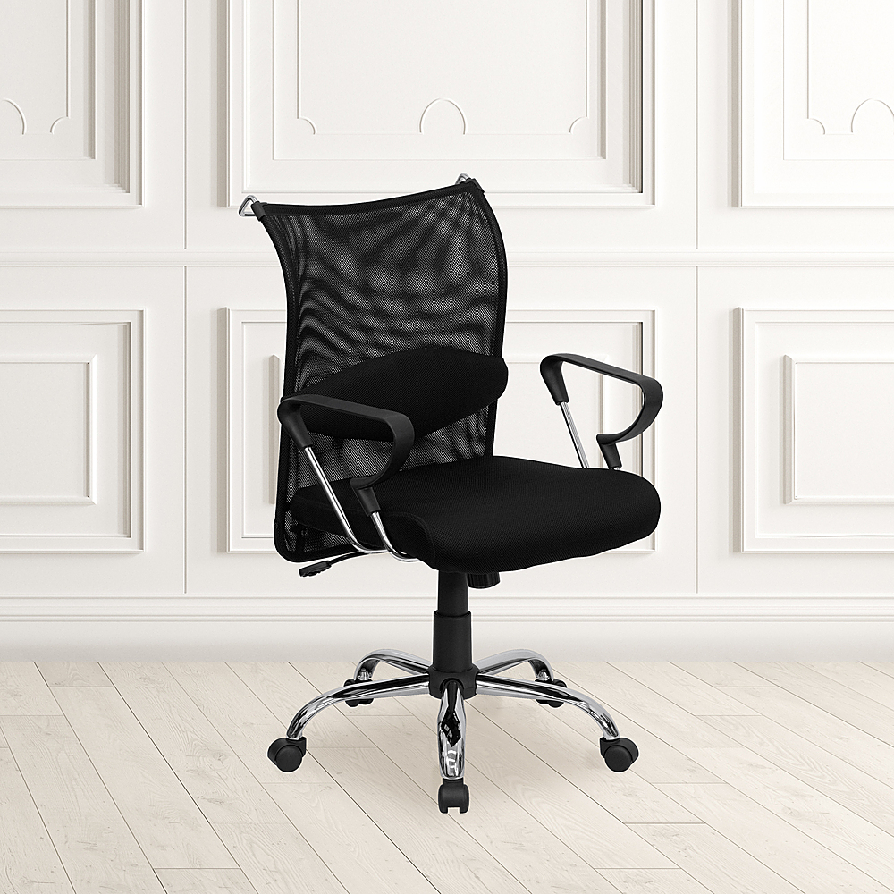Flash Furniture Mid-Back Black Mesh Swivel Managers Chair with Adjustable Lumbar Support and Arms 