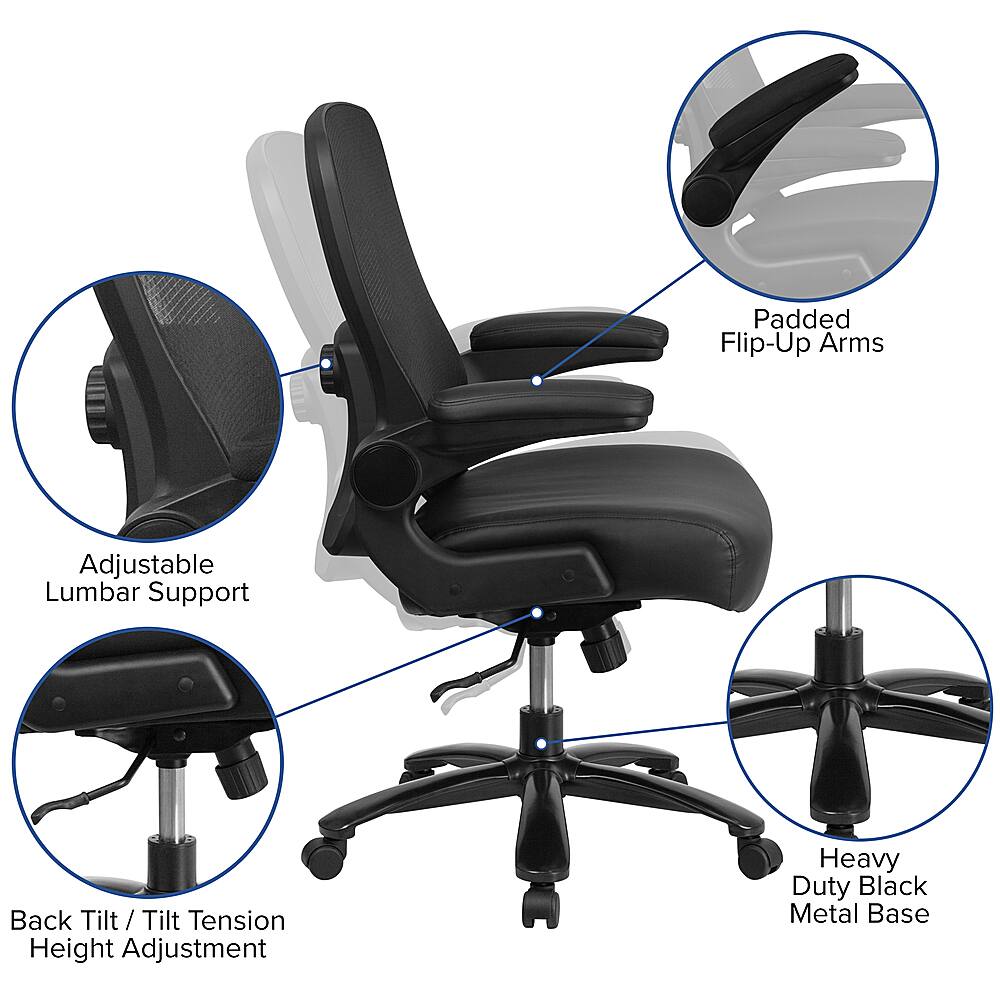 Alt View 39. Alamont Home - Hercules Big & Tall 500 lb. Rated Black Mesh/LeatherSoft Ergonomic Chair - Black LeatherSoft/Mesh.