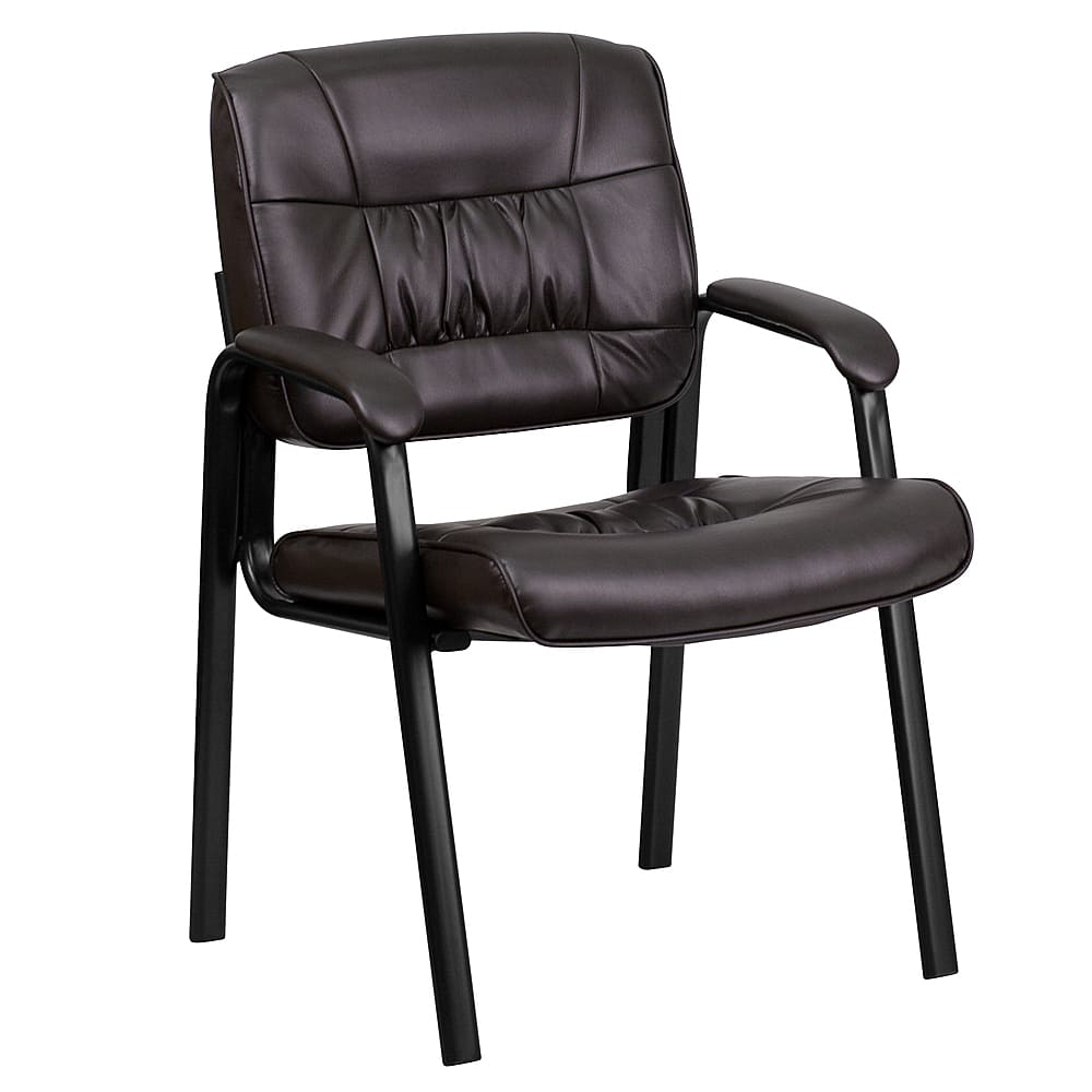 Front. Alamont Home - Haeger Contemporary Leather/Faux Leather Side Chair - Upholstered - Brown LeatherSoft/Black Frame.