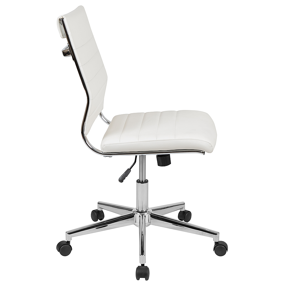White Ribbed Mid-Back Swivel Armless Task Executive Office Chair Adjustable 