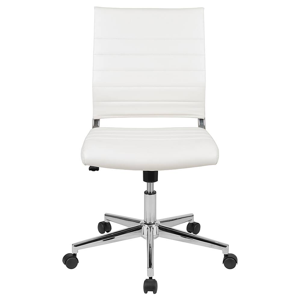 Alt View 11. Alamont Home - Hansel Contemporary Leather/Faux Leather Ribbed Executive Swivel Mid-Back Office Chair - White.