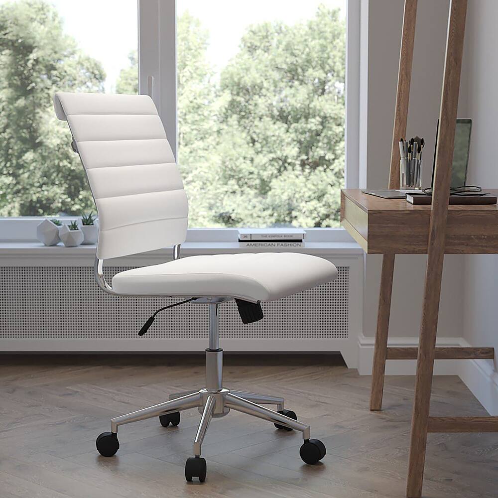 Alt View 12. Alamont Home - Hansel Contemporary Leather/Faux Leather Ribbed Executive Swivel Mid-Back Office Chair - White.