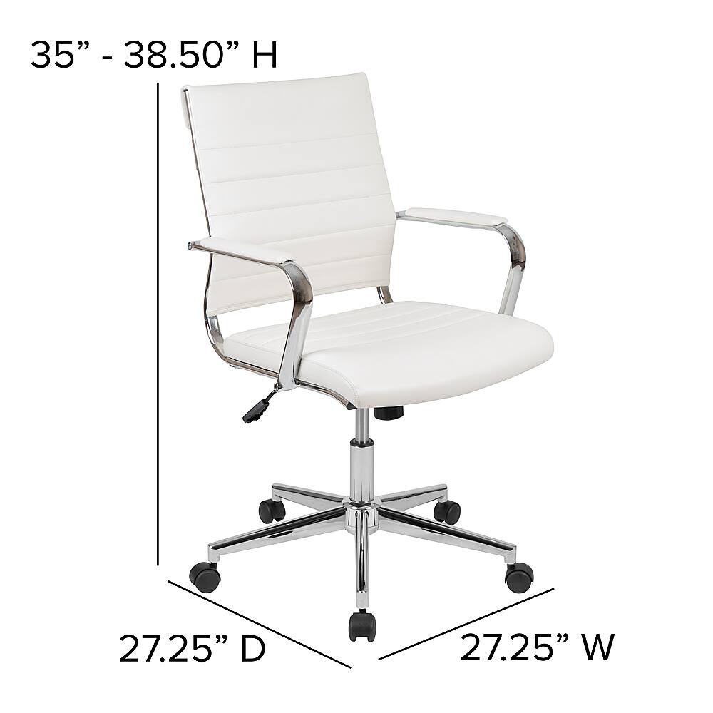Alt View 13. Alamont Home - Hansel Contemporary Leather/Faux Leather Ribbed Executive Swivel Mid-Back Office Chair - White.