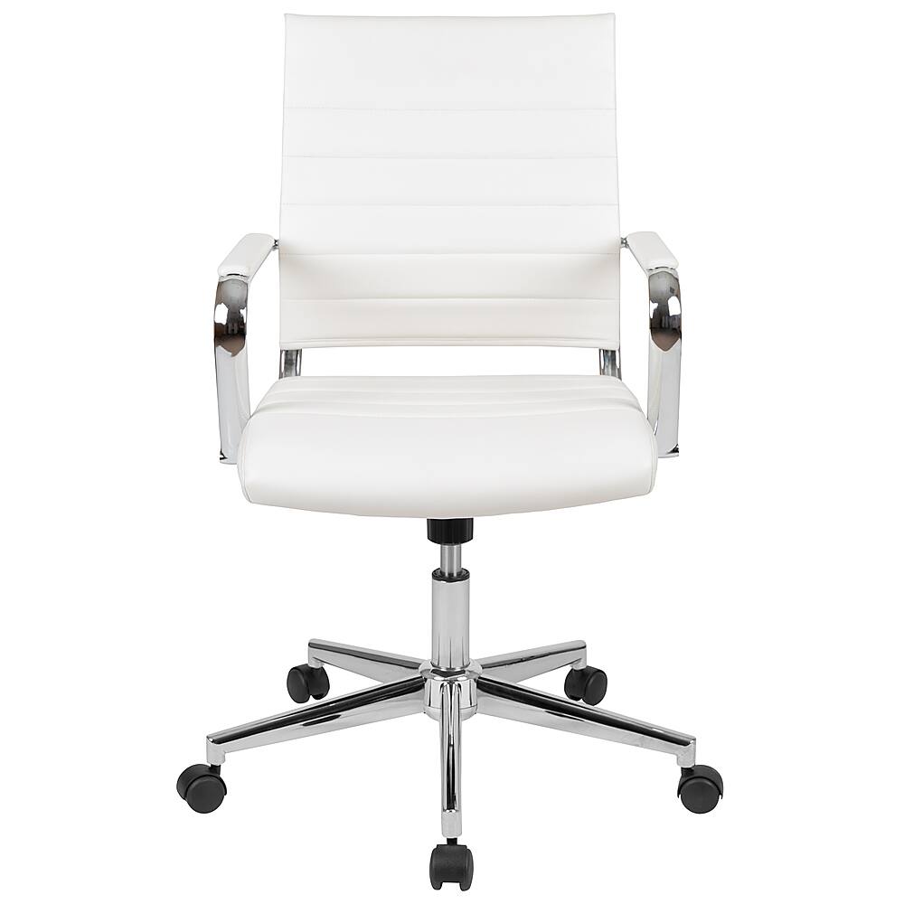 Alt View 11. Alamont Home - Hansel Contemporary Leather/Faux Leather Ribbed Executive Swivel Mid-Back Office Chair - White.