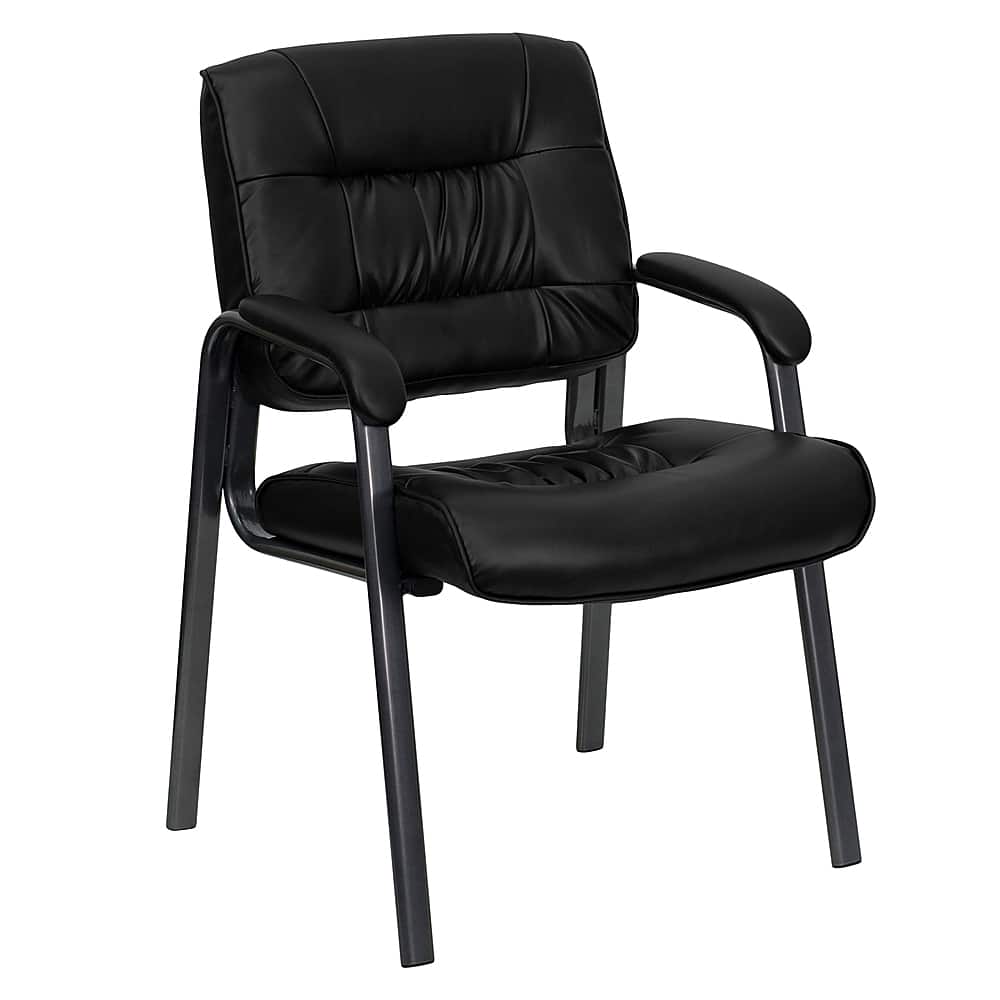 Front. Alamont Home - Haeger Contemporary Leather/Faux Leather Side Chair - Upholstered - Black LeatherSoft/Titanium Gray Frame.