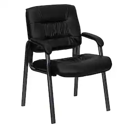 Alamont Home - Haeger Contemporary Leather/Faux Leather Side Chair - Upholstered - Black LeatherSoft/Titanium Gray Frame