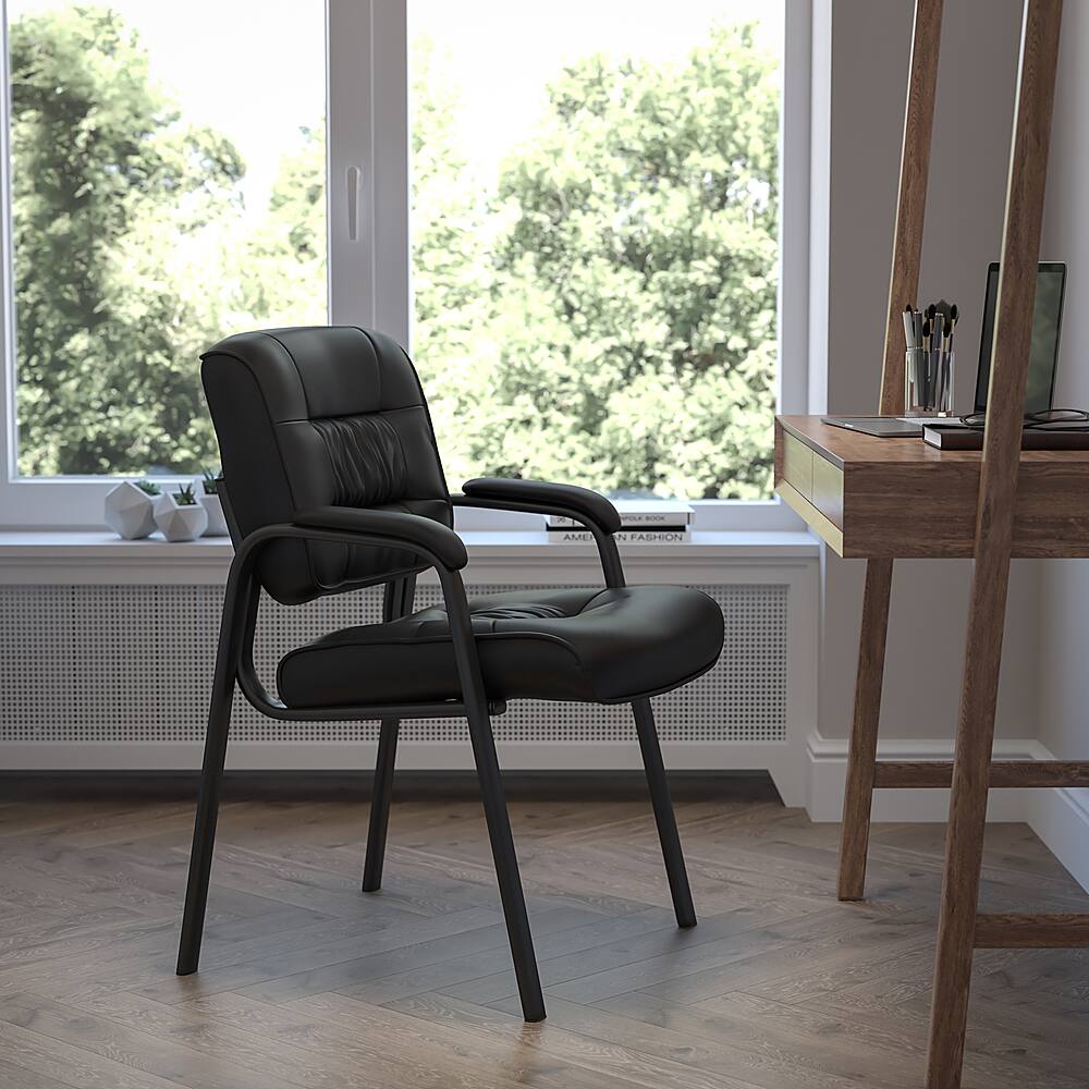 Alt View 12. Alamont Home - Haeger  Contemporary Leather/Faux Leather Side Chair - Upholstered - Black LeatherSoft/Titanium Gray Frame.