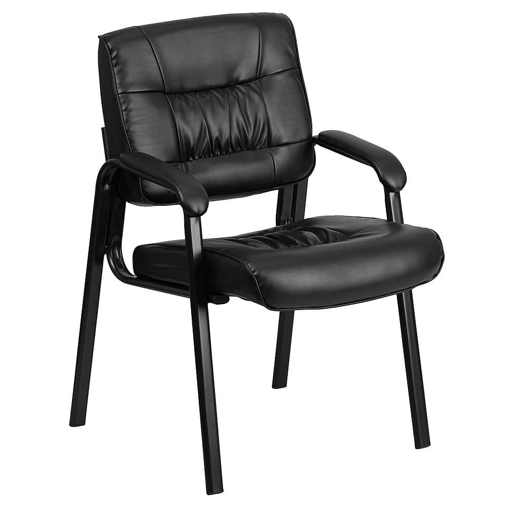 Front. Alamont Home - Haeger Contemporary Leather/Faux Leather Side Chair - Upholstered - Black LeatherSoft/Black Frame.
