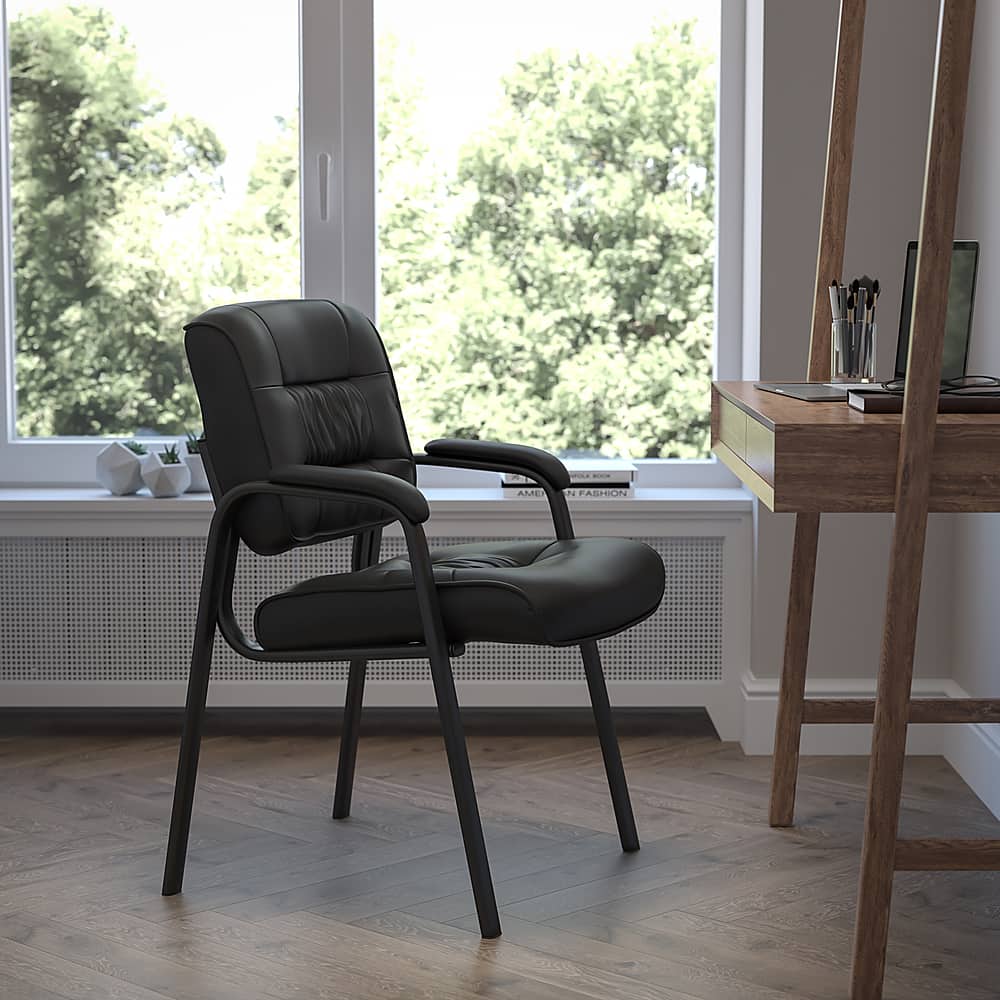 Alt View 12. Alamont Home - Haeger Contemporary Leather/Faux Leather Side Chair - Upholstered - Black LeatherSoft/Black Frame.