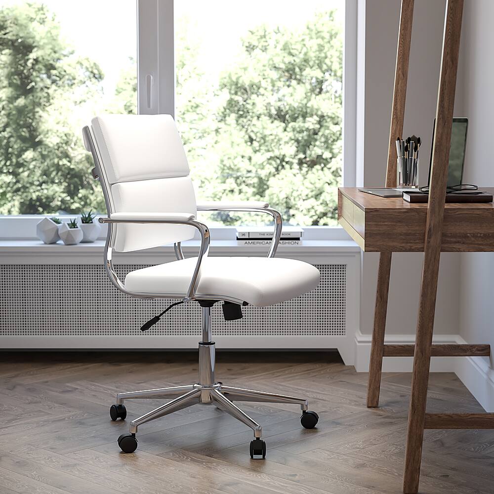 Alt View 12. Alamont Home - Hansel Contemporary Leather/Faux Leather Panel Executive Swivel Mid-Back Office Chair - White.