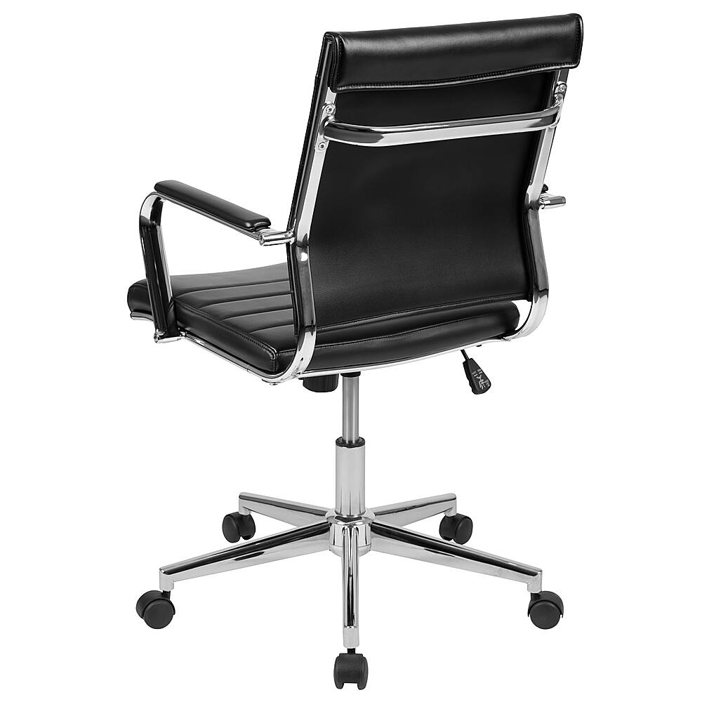 Alt View 14. Alamont Home - Hansel Contemporary Leather/Faux Leather Ribbed Executive Swivel Mid-Back Office Chair - Black.