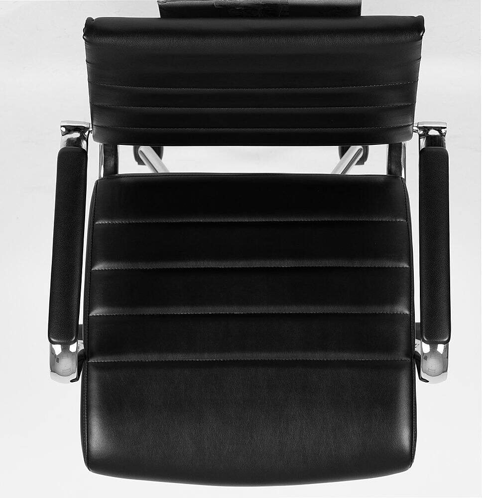 Alt View 17. Alamont Home - Hansel Contemporary Leather/Faux Leather Ribbed Executive Swivel Mid-Back Office Chair - Black.
