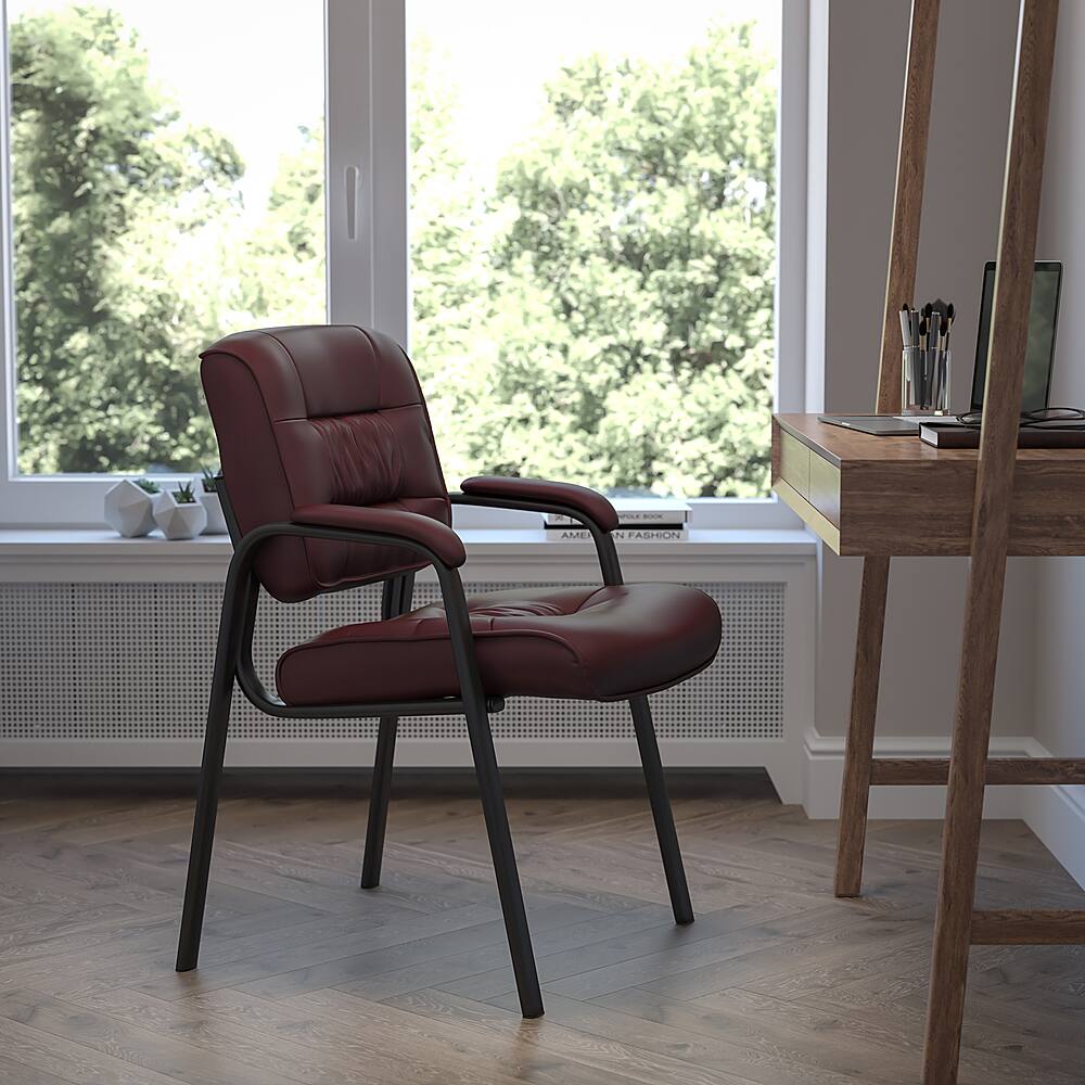 Alt View 12. Alamont Home - Haeger  Contemporary Leather/Faux Leather Side Chair - Upholstered - Burgundy LeatherSoft/Black Frame.