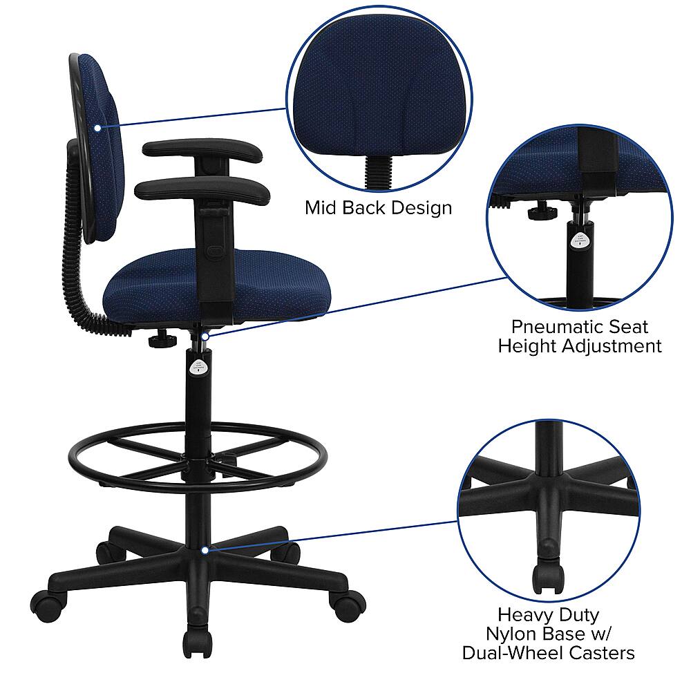 Alt View 39. Alamont Home - Bruce Contemporary Fabric Drafting Stool - Navy Blue Patterned.