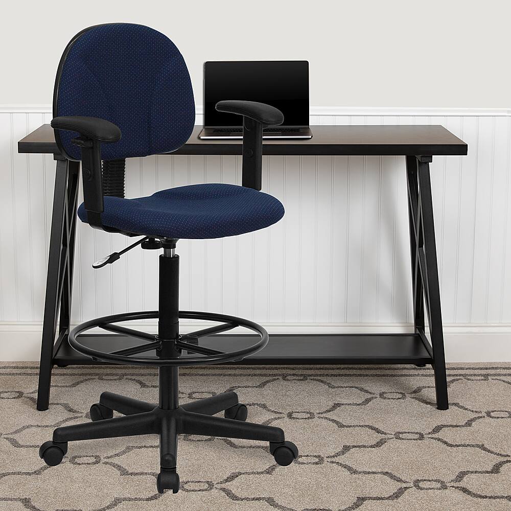 Alt View 13. Alamont Home - Bruce Contemporary Fabric Drafting Stool - Navy Blue Patterned.