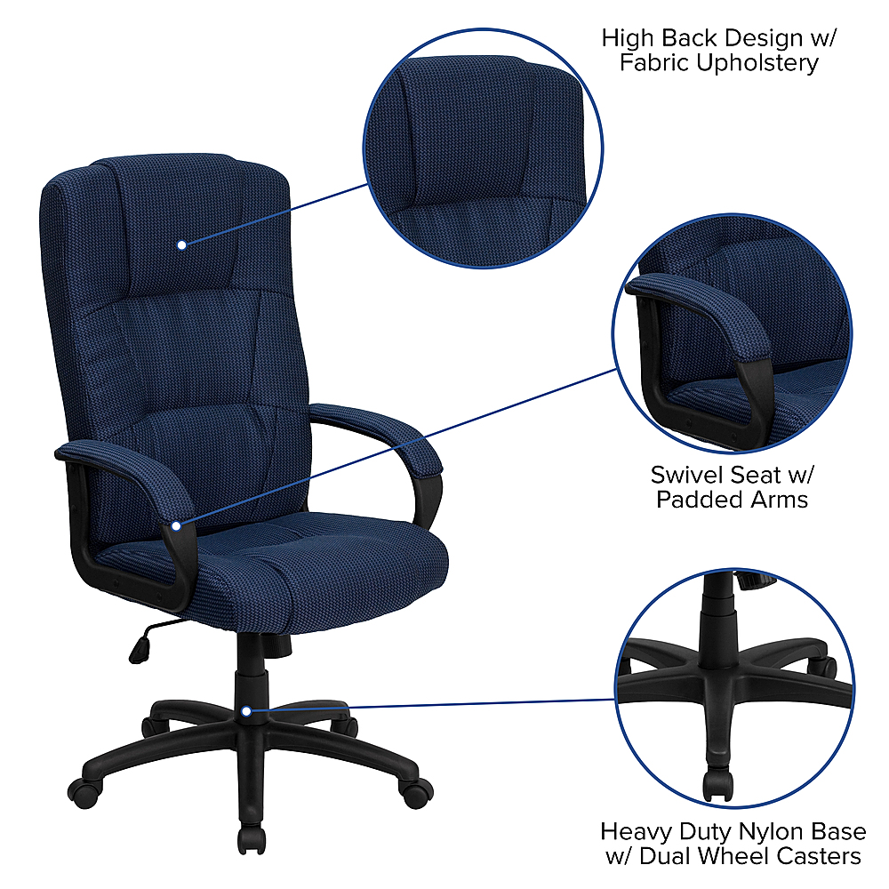 High Back Blue Fabric Executive Swivel Office Conference Chair with Chrome Base 