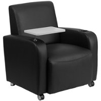 Alamont Home - George Rectangle Contemporary Leather/Faux Leather Tablet Arm Chair with Wheels - Black - Front_Zoom