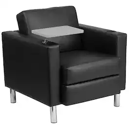 Alamont Home - George Guest Chair with Tablet Arm, Tall Chrome Legs and Cup Holder - Black LeatherSoft